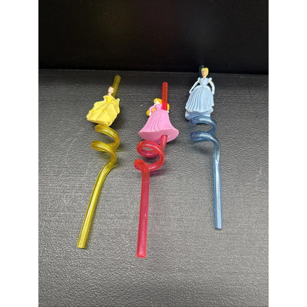Vintage Disney Lot 3 Curly Fun Figural Strinking Straws